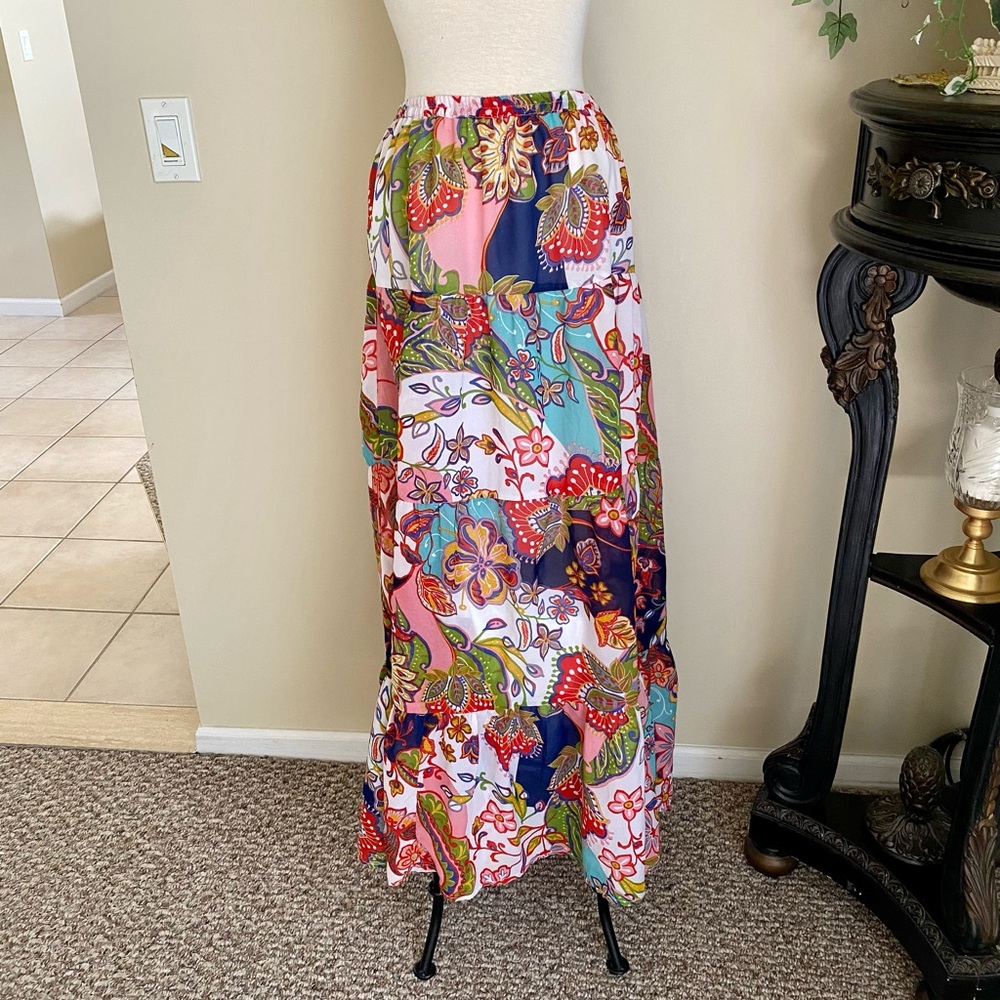 Multi-Color Floral Maxi Skirt frill